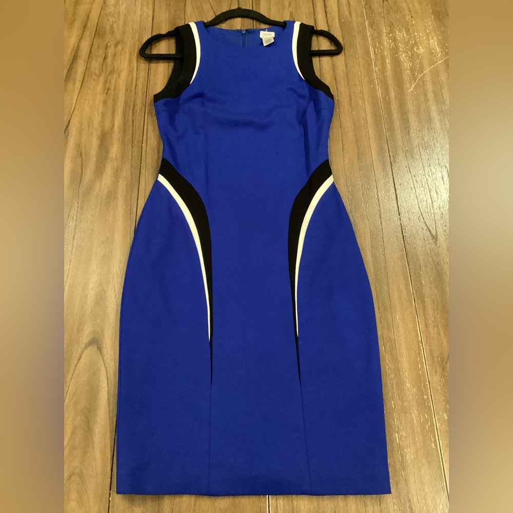 Cache Y2k Blue Black Color Block Bodycon Sleeveless Dress Size 4